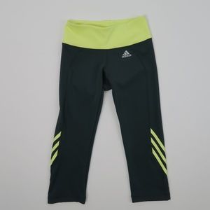 Adidas Neon Yellow Dark Grey Capris Workout Pant S
